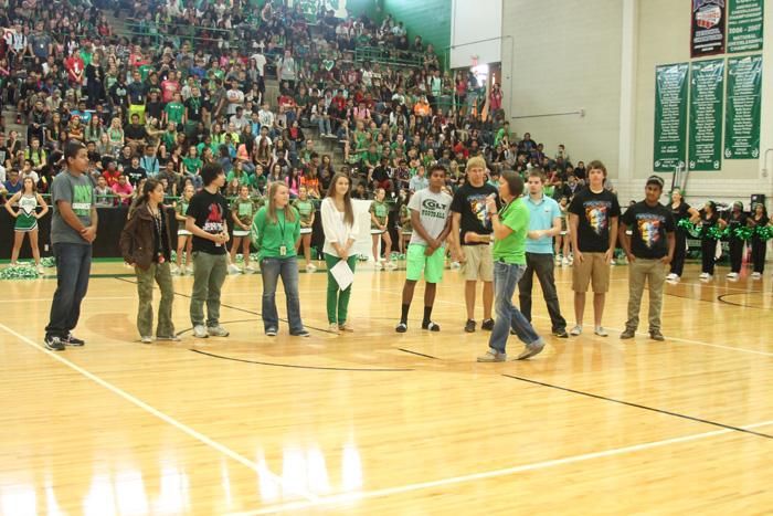 Principal Jennifer Young introduces the National Merit Scholar Commended Students and the National Hispanic Scholars during the pep rally on September 26. These students placed in the top 5% of more than 1.5 millions students on the 2012 PSAT.