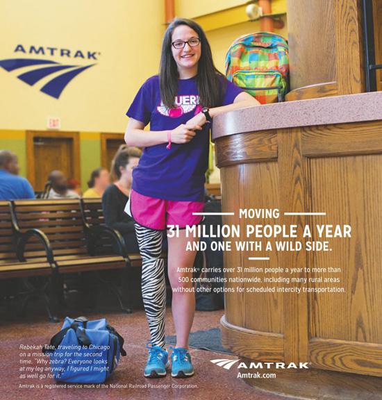 Senior Rebekah Tate is featured in an ad for Amtrak that ran in the October 24 edition of the Fort Worth Star-Telegram.