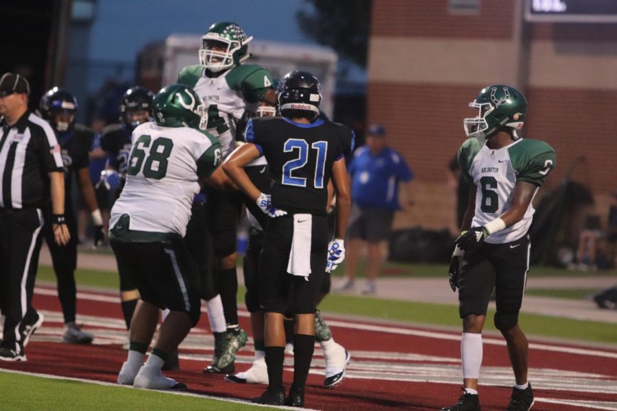 The Colts celebrate a touchdown during their preseason game against Byron Nelson.