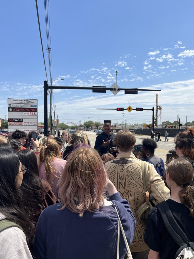 Kyle Kwezani, senior, thanks his classmates for participating in the protest. It does take a lot to take the risks for being out here and doing something or believing in something that you really support. This means a lot. Our voices do matter.