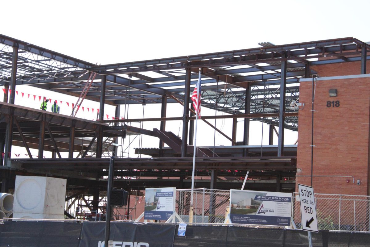 The addition takes shape at the corner of Cooper St. and W. Park Row Dr. It will house the main office, a new library, fine arts areas, and new classrooms. Construction is due to be completed in August 2024 when the first class of Fine Arts-Dual Language students starts at AHS. 